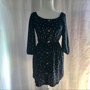 E M Polka Dot Dark Blue Dress Size Small